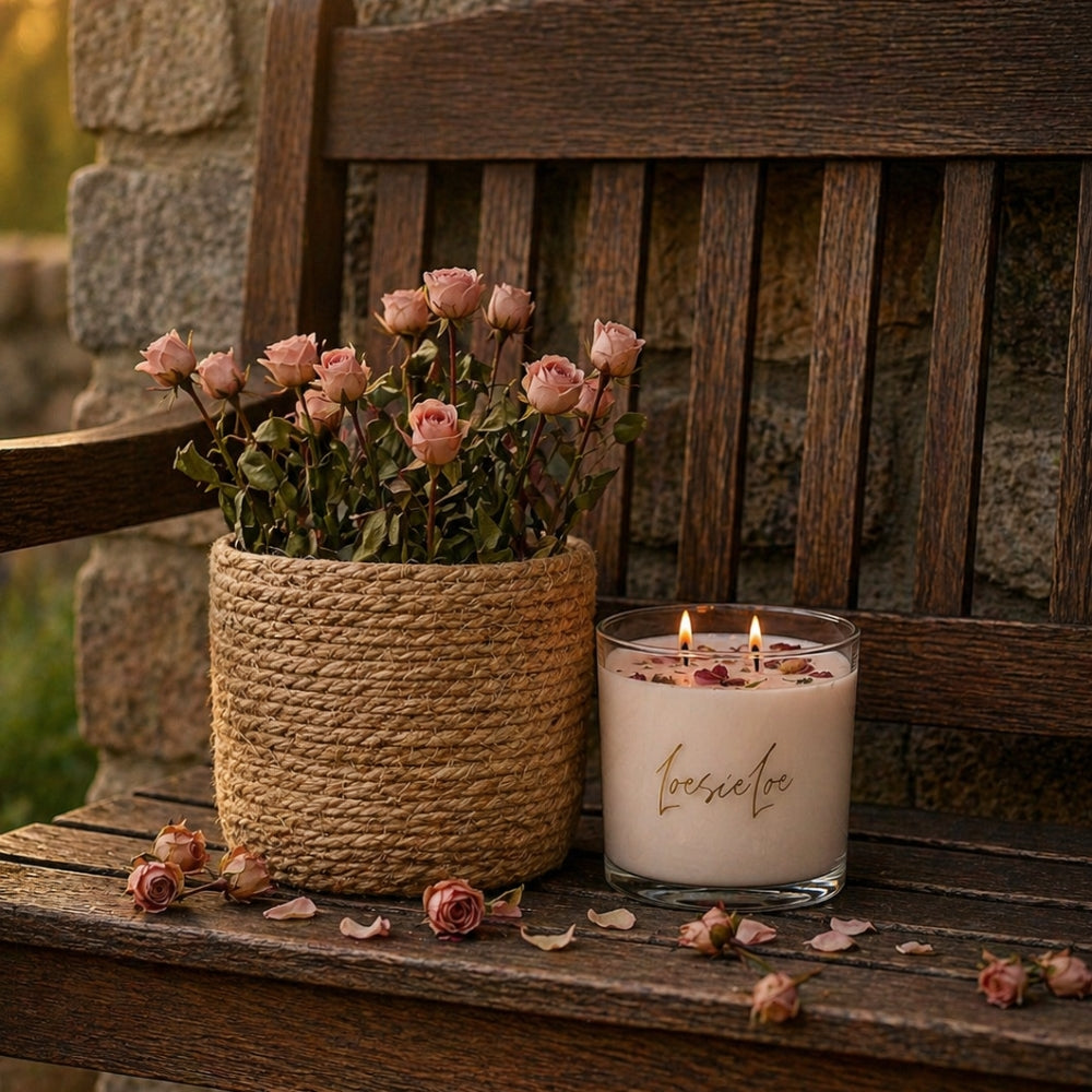 Discover the Jardin de Rose Candle.
A generous natural soy wax candle inspired by rose gardens and warm evenings.